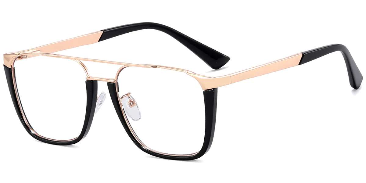 Moneti Eyewear Jetset Aviator Glasses – Black Gold Eyeglasses - temple view