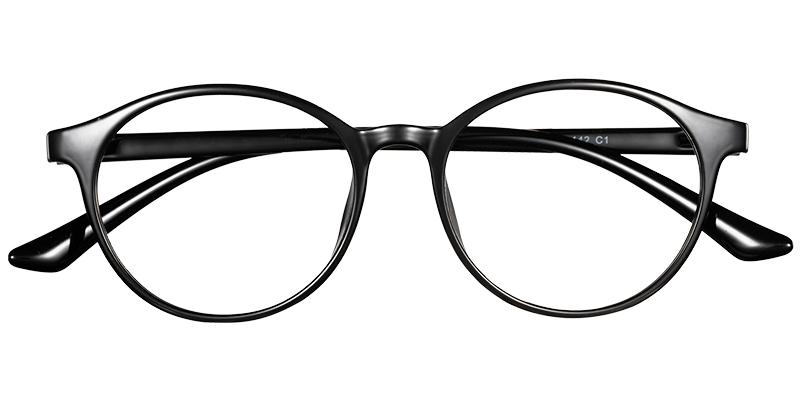 Moneti Eyewear Timeless Elegance Oval Bright Black Eyeglasses - oval frame - front view