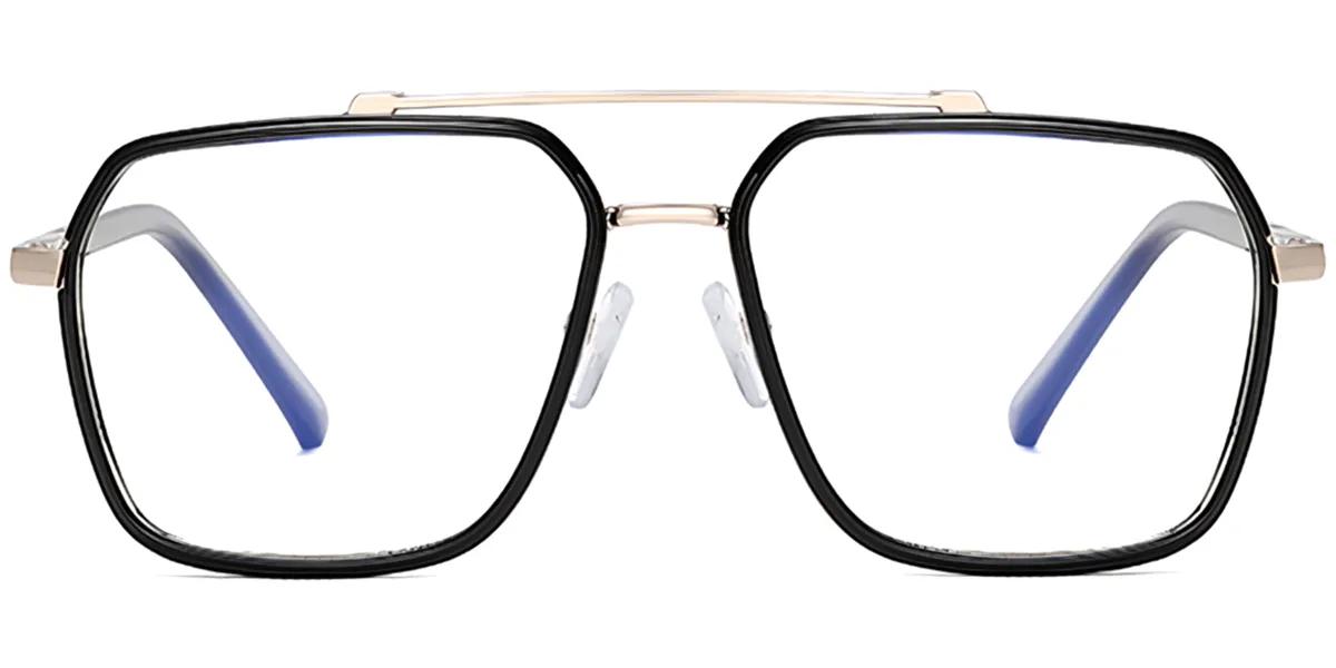 Moneti Eyewear Orion Aviator Glasses β Matte Black Black Gold Eyeglasses - aviator frame - front view - alternate view