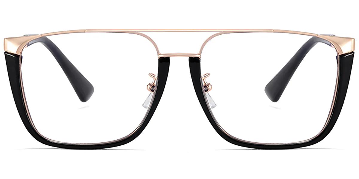 Moneti Eyewear Jetset Aviator Glasses β Black Gold Black Gold Eyeglasses - aviator frame - front view - alternate view